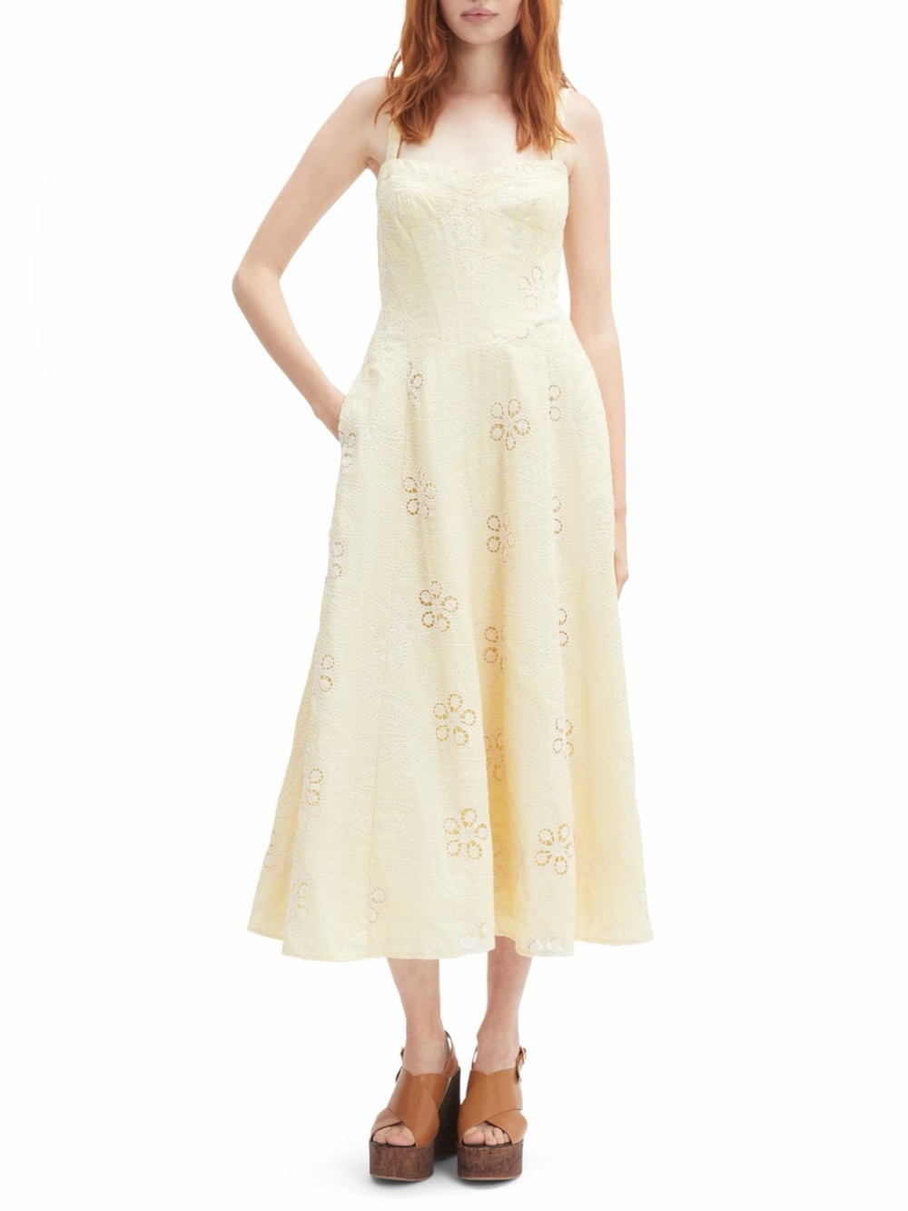 Bardot Lilah Floral Eyelet Lace Corset Midi Sundress Size Large 57284
